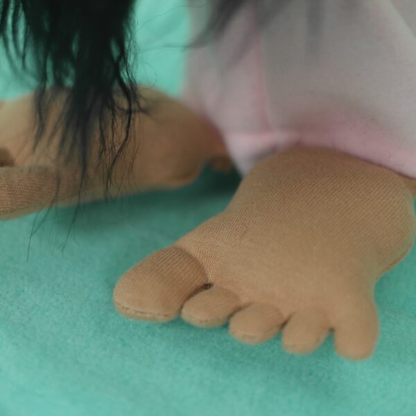 closeup of sewn feet for PDF gnome puppet sewing pattern with cute toes