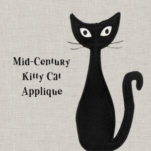 mid century modern cat applique in 4 sizes for machine embroidery