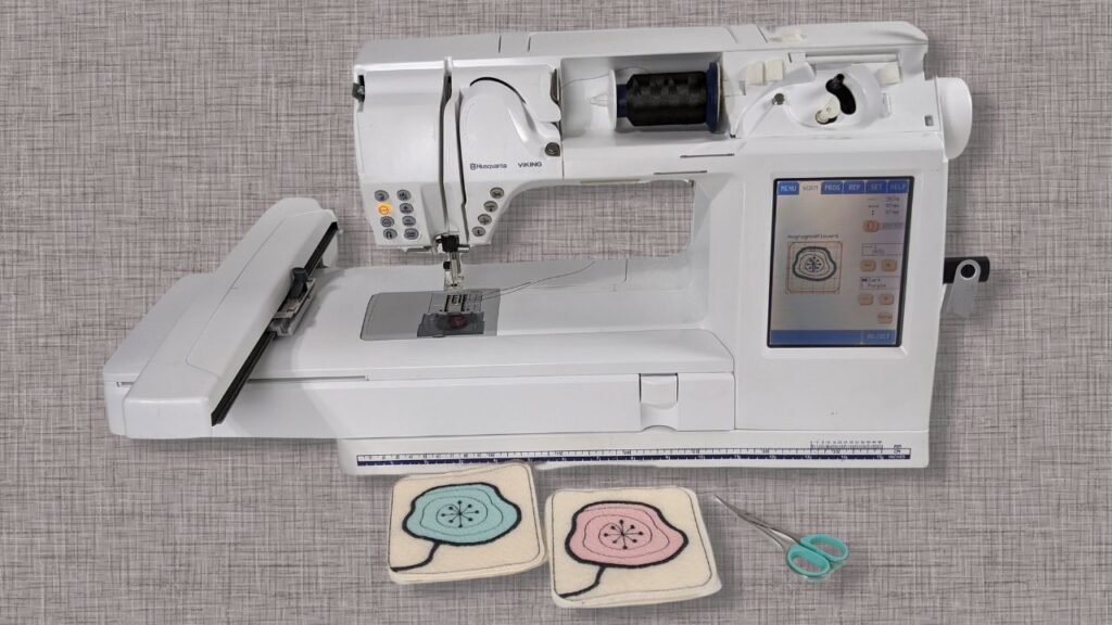 an embroidery machine with felt coasters