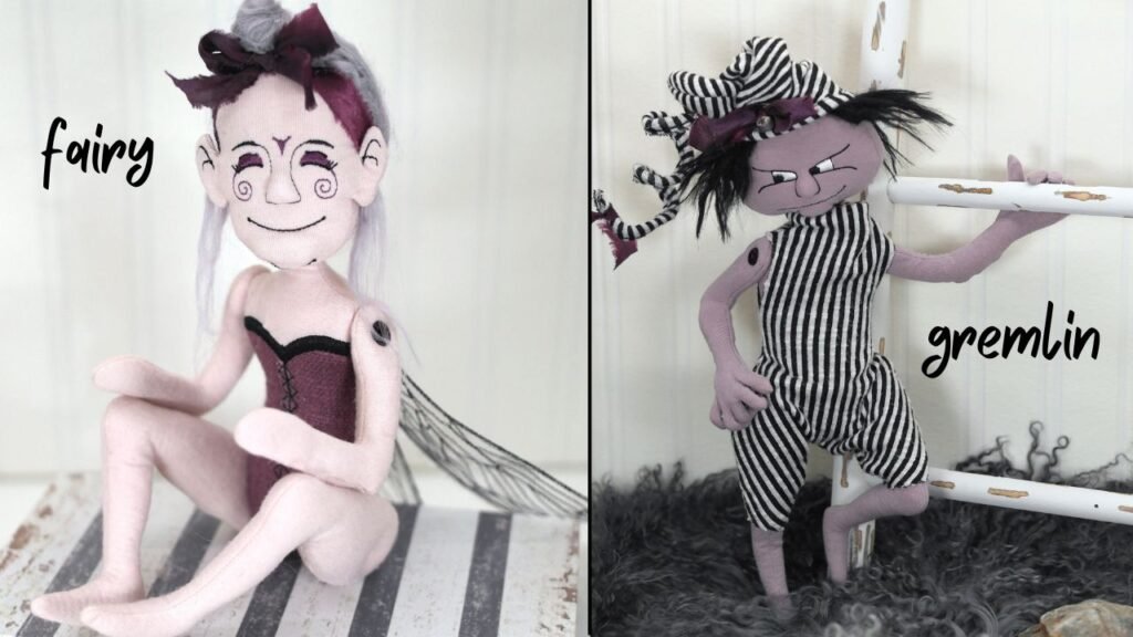 side by side fairy and gremlin art dolls
